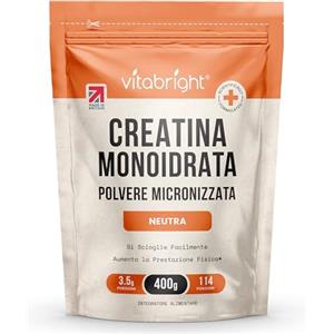 VitaBright Creatina Monoidrata in Polvere Micronizzata | Busta da 400g | 114 Porzioni | Creatina Monohidrato Polvere Ultra Fine 200 Mesh a Rapido Scioglimento (Non Capsule) | Vitabright Creatine Monohydrate