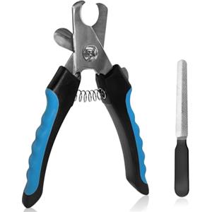 AMFUN Tagliaunghie per Cane e Gatto con Guardia, Tagliaunghie in Acciaio Inossidabile, con Lima e Blocco di Sicurezza, per Cani Gatti Medi e Grandi (Blu e Nero)