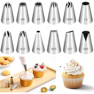 XZMCAT 12 Pcs Beccucci Sac a Poche, Bocchette Sac a Poche Professionali in Acciaio Inox, Beccucci Decorazione Pasticceria per Torte, Cupcake, Biscotti, 12 Forme Diverse