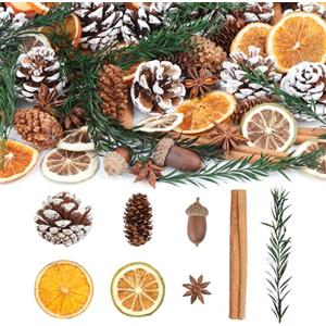 Wlicon Decorazione per ghirlande natalizie, pigne naturali, bastoncini di cannella, fette di arancia essiccata, anice stellato, ghiande per artigianato per ghirlande di Natale, riempitivi per vasi