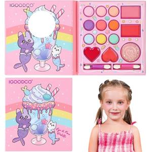 HISUNBEN Set di trucchi per ragazze, giocattoli per il trucco per bambini, atossici, con 3 pennelli lavabili,C'è uno specchio, spettacoli teatrali,Halloween (14 colori)