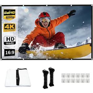 ALKNOT Tela per proiettore portatile ispessita e anti-rughe, 16:9 HD, pieghevole, per home theater, ufficio e campeggio (120 pollici)