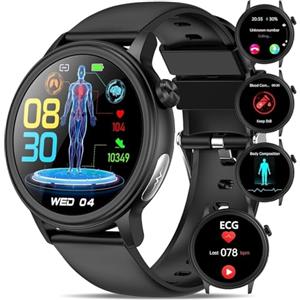 YYKY 2026 Smartwatch donna uomo ECG+HRV/????li????????????????????/24H Pressione Sanguigna/Sonno/SPO2/Cardiofrequenzimetro/BMI/Acido Urico/Lipidi,1.39"rotondo Orologio Salute Fintess con Telefono/chiamata SOS/IP68