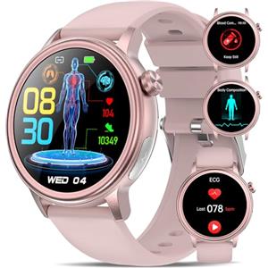 YYKY 2026 Smartwatch Donna ECG/????li????????m????a/Pressione Sanguigna/HRV/1.39"rotondo Orologio ECG Watch Acido Urico/Sonno/Cardiofrequenzimetro Ciclo Mestruale Gestione Salute Femminile BMI SPO2/Telefono/SOS