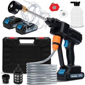 Housiwill Idropulitrice a Batteria, Idropulitrice Portatile a Batteria con 6 in 1 Ugello, Tubo da 5M, 2 Batterie, Serbatoio in Schiuma, Adatto per la Pulizia di Auto, Pavimenti