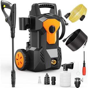 Yospinber Idropulitrice Alta Pressione, 1600W, Pressione max.140 bar, 420 l/h, Tubo Flessibile da 8M Cavo da 2M, con Ugello Regolabile Pistola et Avvolgitubo integrato, per Casa, Giardino e Auto, Irrigazione