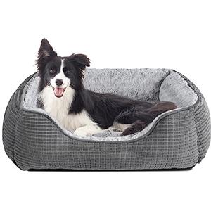 JOEJOY Cuccia Cane Interno, Cuccia per Cani di Media Taglia, Bordi Rialzati, Antiscivolo Cuccia Cane, Letto per Cani Lavabile, Cuscino per Cani, Grigio, M 63x53x20cm