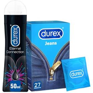 Durex Jeans Preservativi, 27 Profilattici + Durex Eternal Connection Gel Lubrificante Intimo anche per uso Anale, 50 ml