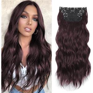 XFSRG 55cm Extensions Clip Capelli Veri 4 Pezzi Hair Extension Clip Parrucche Donna Naturale Riccioli Lunghi E Ondulati Con Forcina Capelli Finti Donna Per Viaggio(Marrone Scuro)