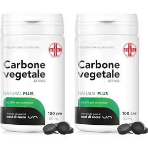 AIESI® Carbone Vegetale Attivo di grado alimentare in compresse da 500 mg (100 pezzi), Made in Italy (Confezione da 2)