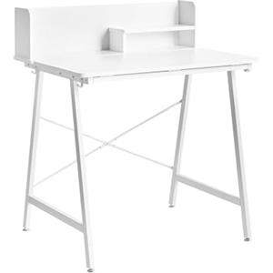 Beliani Scrivania da disegno con piano inclinabile in truciolare gambe in ferro ganci per cavi stile moderno bianco