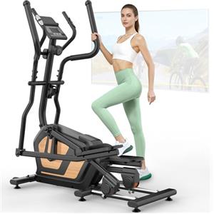 Cowmew Ellittica da Casa, Ellittiche Ultra Silenzioso Resistenza Magnetica 16 Livelli, Macchina Ellittica Professionale con Volano 10kg, Passo di 45cm, App Proprietaria Monitor LCD, Carico a 150kg