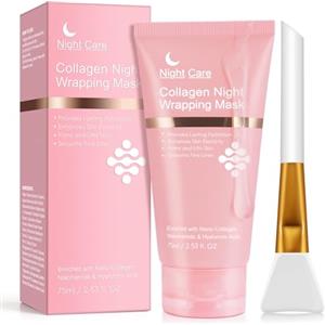 AIKUWWOIRQIA Collagen Night Wrapping Mask, 75 ml Maschera Avvolgente Notturna al Collagene, Maschera viso Peel off Avvolgente Notturna al Collagene, Riduce Cedimenti e Opacità, Elasticità e Idratazione