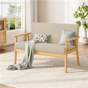 Dripex Divano a 2 posti, con cornice in legno, piccolo divano lounge da 2 pezzi, moderno e scandinavo, in velluto Teddy, per soggiorno, camera da letto, ufficio, Beige
