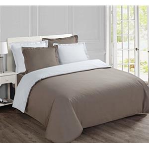 VISION Parure Copripiumino Reversibile 100% Cotone per Letto Matrimoniale - Beige Bianco | 1 Copripiumino (200×200 cm) + 2 Federe (65×65 cm) | 57 Fili/cm² | Morbido e Confortevole | Oeko-Tex