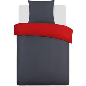 Vision Parure Copripiumino Reversibile 100% Cotone per Letto Singolo - Rosso Antracite | 1 Copripiumino (135×200 cm) + 1 Federa (80×80 cm) | 57 Fili/cm² | Morbido e Confortevole | Certificato Oeko-Tex