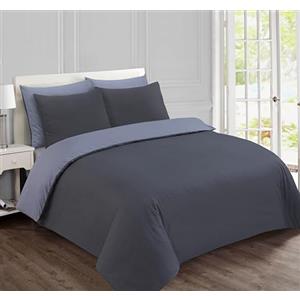 VISION Parure Copripiumino Reversibile 100% Cotone - Grigio Antracite | 1 Copripiumino (155×220 cm) + 2 Federe (80×80 cm) | 57 Fili/cm² | Morbido e Confortevole | Certificato Oeko-Tex