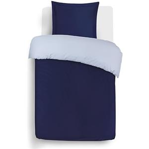 VISION Parure Copripiumino Reversibile 100% Cotone per Letto Singolo - Beige Blu | 1 Copripiumino (140×200 cm) + 1 Federa (65×65 cm) | 57 Fili/cm² | Morbido e Confortevole | Certificato Oeko-Tex