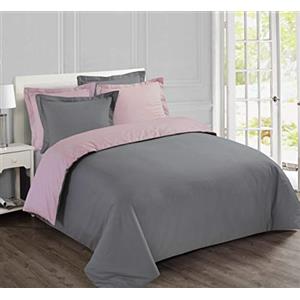 VISION Parure Copripiumino Reversibile 100% Cotone per Letto Matrimoniale maxi - Grigio Rosa | 1 Copripiumino (240×220 cm) + 2 Federe (65×65 cm) | 57 Fili/cm² | Morbido e Confortevole | Oeko-Tex