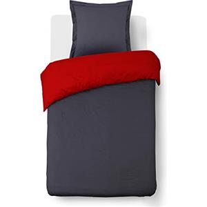 Vision Parure Copripiumino Reversibile 100% Cotone per Letto Singolo - Rosso Antracite | 1 Copripiumino (140×200 cm) + 1 Federa (65×65 cm) | 57 Fili/cm² | Morbido e Confortevole | Certificato Oeko-Tex