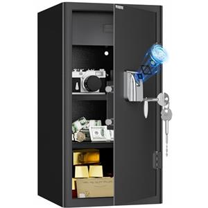 WASJOYE 103L Cassaforte per Impronte Digitali, Cassaforte Biometrica con Chiave, Grandi Cassaforte da Armadio Cassetto Ignifugo, Cassetta di Sicurezza per Casa Hotel Ufficio