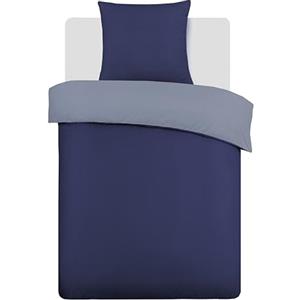 VISION Parure Copripiumino Reversibile 100% Cotone per Letto Singolo - Beige Blu | 1 Copripiumino (135×200 cm) + 1 Federa (80×80 cm) | 57 Fili/cm² | Morbido e Confortevole | Certificato Oeko-Tex