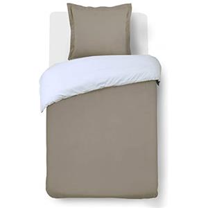 VISION Parure Copripiumino Reversibile 100% Cotone per Letto Singolo - Beige Bianco | 1 Copripiumino (140×200 cm) + 1 Federa (65×65 cm) | 57 Fili/cm² | Morbido e Confortevole | Certificato Oeko-Tex