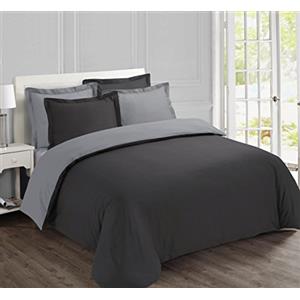 VISION Parure Copripiumino Reversibile 100% Cotone per Letto Matrimoniale - Grigio Antracite | 1 Copripiumino (200×200 cm) + 2 Federe (65×65 cm) | 57 Fili/cm² | Morbido e Confortevole | Oeko-Tex
