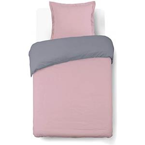 VISION Parure Copripiumino Reversibile 100% Cotone per Letto Singolo - Grigio Rosa | 1 Copripiumino (140×200 cm) + 1 Federa (65×65 cm) | 57 Fili/cm² | Morbido e Confortevole | Certificato Oeko-Tex