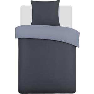 VISION Parure Copripiumino Reversibile 100% Cotone per Letto Singolo - Grigio Antracite | 1 Copripiumino (135×200 cm) + 1 Federa (80×80 cm) | 57 Fili/cm² | Morbido e Confortevole | Oeko-Tex