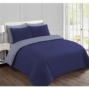 VISION Parure Copripiumino Reversibile 100% Cotone - Beige Blu | 1 Copripiumino (155×220 cm) + 2 Federe (80×80 cm) | 57 Fili/cm² | Morbido e Confortevole | Certificato Oeko-Tex