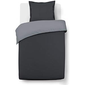 Vision Parure Copripiumino Reversibile 100% Cotone per Letto Singolo - Grigio Antracite | 1 Copripiumino (140×200 cm) + 1 Federa (65×65 cm) | 57 Fili/cm² | Morbido e Confortevole | Certificato OekoTex
