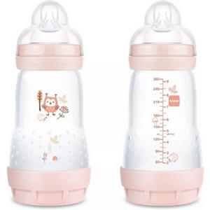 MAM Biberon Easy Start Anti-Colica 260 ml Rosa, Set da 2 con Tettarella in Silicone SkinSoft, 2 Mesi