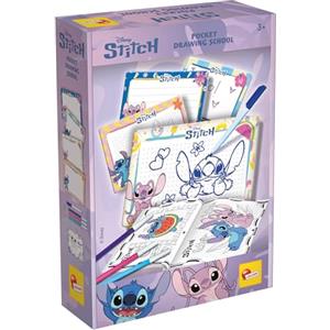 Liscianigiochi Lisciani - Disney Stitch Pocket Drawing School - attività di Disegno per Bambini dai 3 Anni in su, Scrittura e Disegno preparatorio, Mini cartelline cancellabili e pennarelli - Libro delle attività