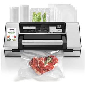 Mesliese Macchina sigillatrice sottovuoto, superpotente sigillatore alimentare di progettazione da 95kPa 140W a impugnatura manuale, lamina a doppia chiusura con indicatore incorporato Cutter (Black)