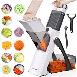 Jonscook Mandolina Jonscook All-in-1 Aggiornata e Sicura per la Cucina, Tritatutto, Tagliaverdure con Ciotola Più Grande, Affettaverdure con Spessore Regolabile, Mandolina Plus (Blu-Grigio) (Bianco)