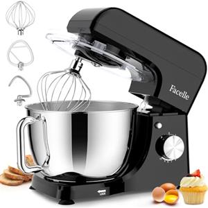 Facelle Impastatrice Planetaria Professionale, 1300W, 10 Velocità e Funzione Pulse, Contenitore Inox 5.5 L, Piedini antiscivolo, Coperchio con apertura, Uncino, Mescolatore, Frusta sbattitrice