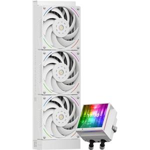 TR Hyper Vision 360 ARGB Bianco CPU AIO Cooler, sistema di raffreddamento ad acqua PC 360, schermo LCD IPS con risoluzione 480 x 480, per AM4 / AM5; pompa ad alte prestazioni a schermo Intel