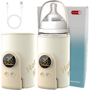 Calenxy Scaldabiberon per bambini in viaggio, 6 temperature regolabili, 38-50 °C, portatile, con display LCD, ricarica USB, scalda biberon, scalda biberon per latte materno o latte