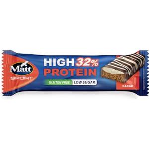 Matt, High Protein Cacao, Barretta Proteica, Senza Glutine, a Basso Contenuto di Zuccheri, Ricca di Fibre e Proteine, con 32% di Cioccolato e Ripieno Cremoso al Latte, Snack Dolce Sano e Goloso, 40 g