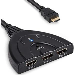 MMOBIEL Switch Splitter HUB a 3 Porte Alta velocità HDMI Switch con 50 cm di Cavo: Supporta 1080p 3D per HD TV PS3/PS4 Xbox 360 Prestazioni Alte Fino a 2,5Gbps