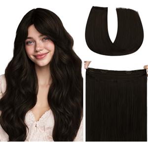hotbanana Extension Capelli Veri con Filo Invisibile, 30cm 70g Marrone Scuro Capelli Umani Remy Lisci, Invisible Wire Hair Extensions, Extension in Capelli Veri Invisibles