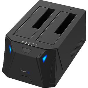 SABRENT Docking Station SSD/Hard Disk esterno/HDD 2.5/3.5 pollici, USB 3.0 Gen 1, 2 slot per SSD/HDD, con alimentatore, per SSD SATA fino a 22TB, con funzione clonatore di Hard Disk (EC-HD2B-EU)