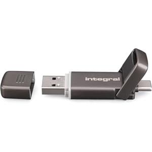 Integral USSD SlimXpress - Chiavetta USB 3.2 Gen 2x1 da 128 GB, doppia porta Type-C e Type-A, SSD portatile, lettura fino a 550 MB/s e scrittura fino a 500 MB/s. Design sottile e resistente in metallo