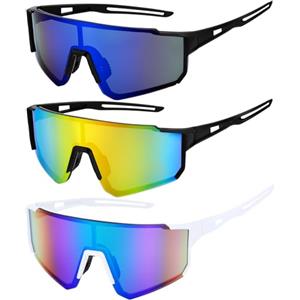 vnfsmy 3 occhiali da ciclismo per uomo e donna, sportivi, occhiali da sole per ciclisti, protezione UV 400, occhiali da ciclismo con comodo nasello, occhiali da ciclismo per attività all'aria aperta, come