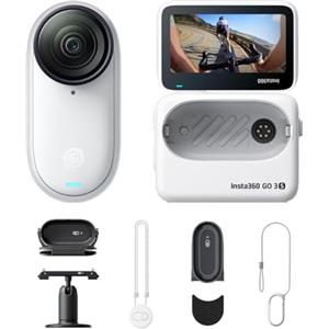 Insta360 GO 3S Pack Ciclismo POV 64GB Bianco - Cam 4K per vlog | Action cam magnetica, fotocamera POV a mani libere, stabilizzazione,140 minuti di autonomia, editing IA, Find My, POV animali