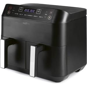 MAXXMEE Friggitrice ad aria calda doppio cestello, 7,6 litri, doppia friggitrice ad aria calda digitale con due camere, 2 x 3,8 litri, cottura simultanea di 2 diversi pasti | 6 programmi [2400 Watt]