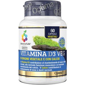 OPTIMA NATURALS Srl Colours of Life - Vitamina D3 Veg 60 Capsule - Integratore per Ossa, Denti e Funzione Muscolare
