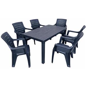 GARDENIA Set Tavolo da Giardino 140x80 cm con 6 Sedie - Tavolo Quadrato da Esterno in Resina - Set Tavolo e Sedie per Terrazzo, Balcone e Giardino - Colore Antracite
