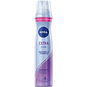 Beiersdorf NIVEA Extra Strong Styling Spray, spray rinforzante per capelli con pantenolo e vitamina B3, vernice affidabile per acconciature con tenuta 24 ore (livello 4), spray vegano (250 ml)